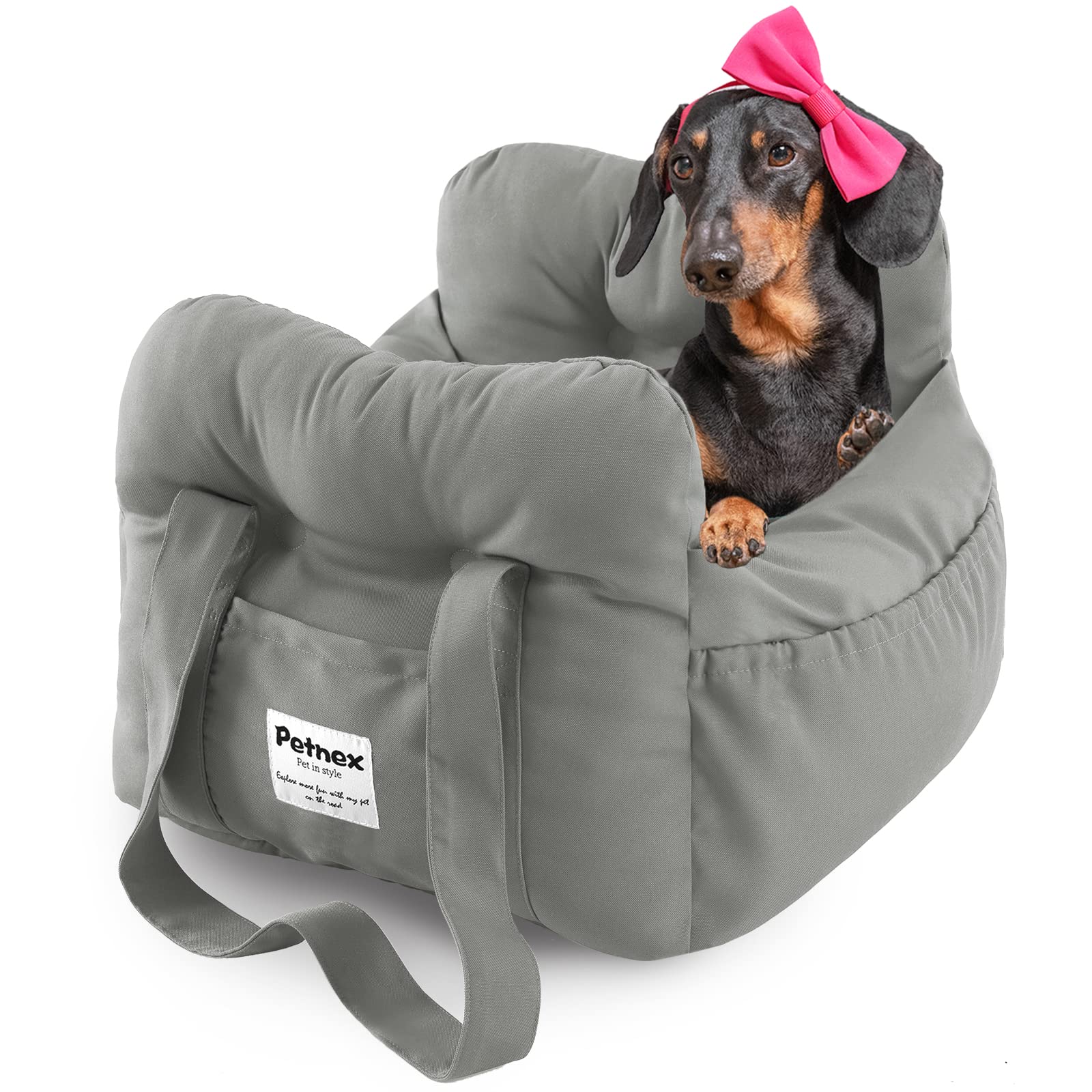 Portable Dog Car Seat for Small Dogs & Puppies - Easy Installation, Fashionable Pet Carrier with Large Pockets, Machine Washable Dog Booster Seat (Grey) - Perfect for Travel, Road Trips & Daily Commutes