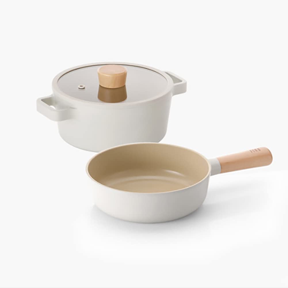 Fika 2-Piece Mini Cookware Set - 17in Petit Wok & 17in Pot in Ivory | Nonstick Ceramic Coating | Perfect for Small Kitchens, Dorms & Apartment Cooking