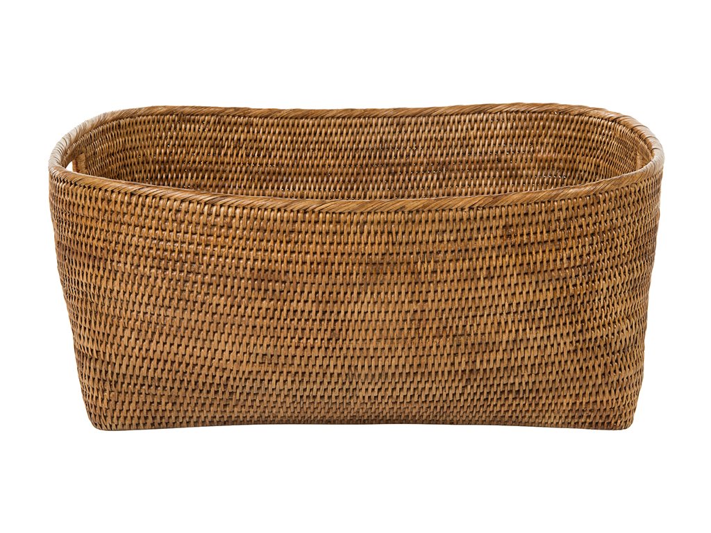 KOUBOO Large Woven Rattan Storage Basket with Handles - Honey Brown Toy Organizer, Closet & Bathroom Storage Basket for Shelves - Decorative Home Organization for Bedroom, Nursery, and Living Room