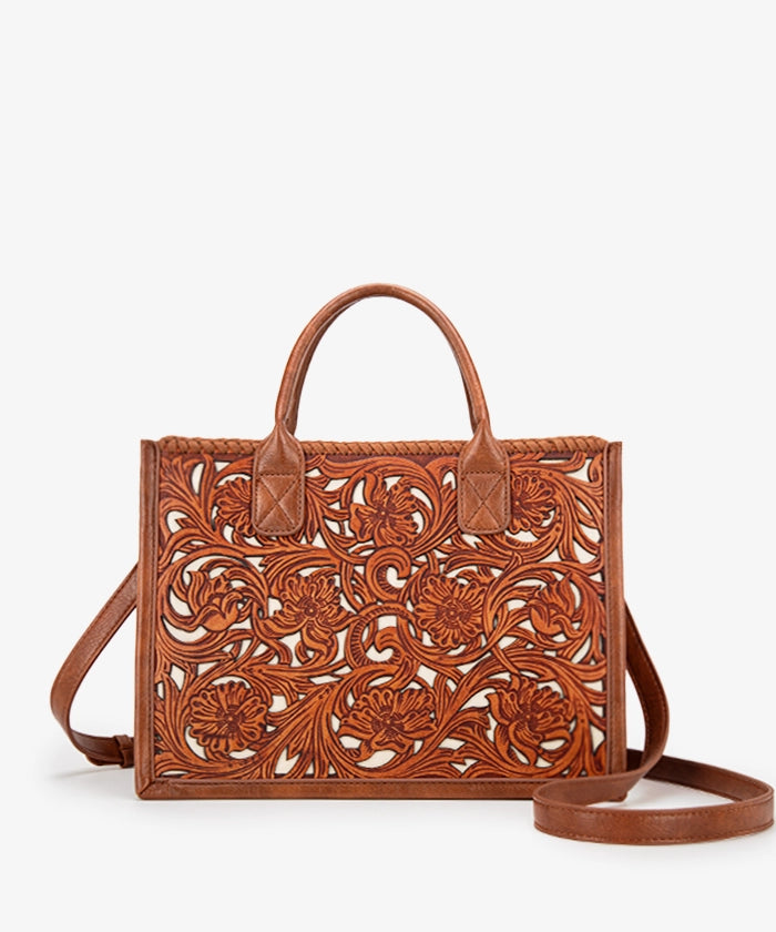Trinity Ranch Floral Tooled Leather Tote Bag for Women - Western Style Handbag for Work, Travel & Shopping