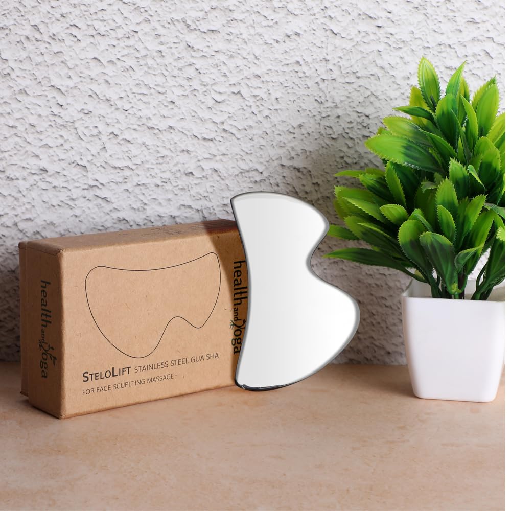 HealthAndYoga™ SteloLift 304 Stainless Steel Gua Sha Scraping Massage Tool - B-Shaped Muscle Pain Relief & Soft Tissue Mobilization for Back, Neck, Shoulder - Professional Tendon Therapy & Relaxation Aid for Home Spa & Self-Care