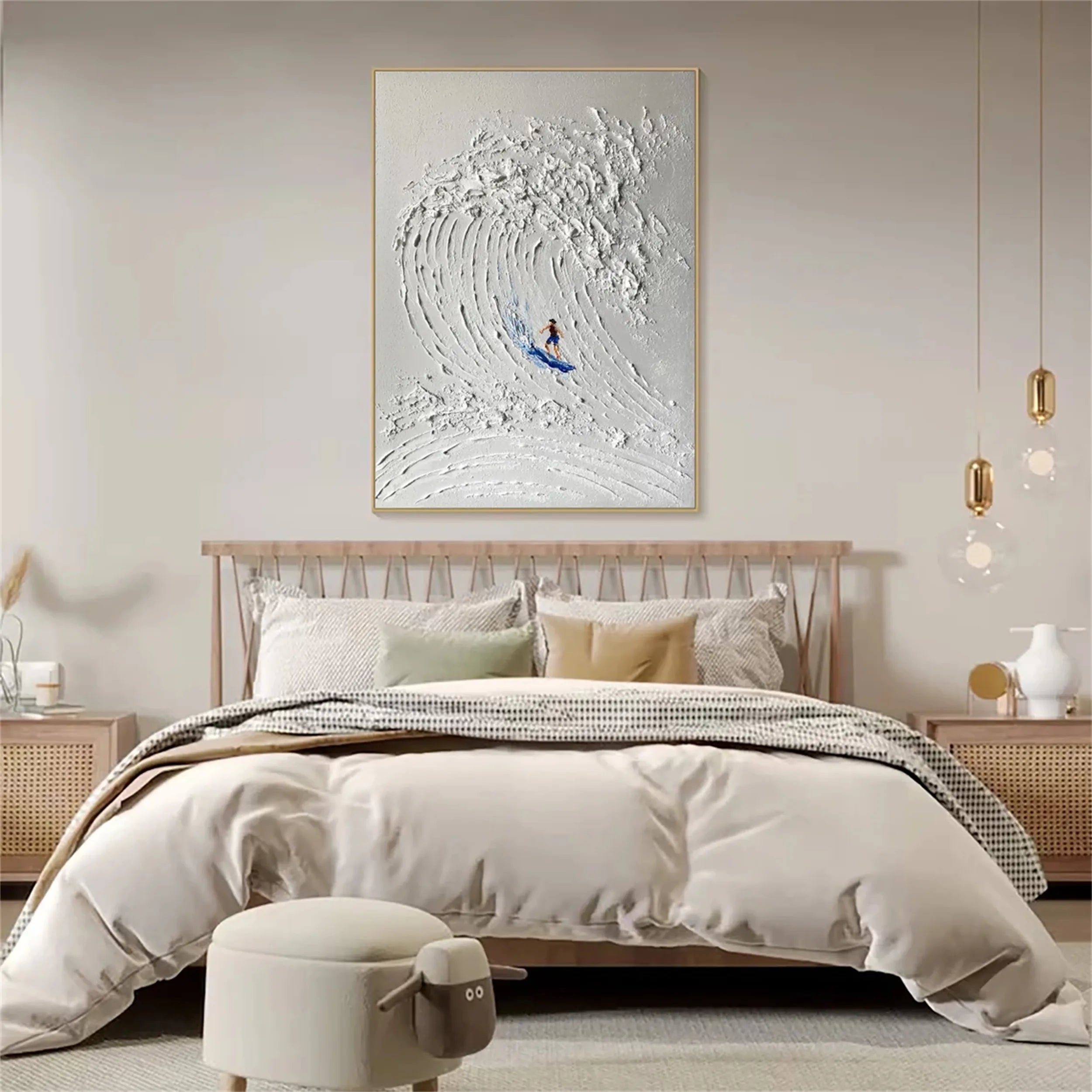 Minimalist Surf Art Textured Canvas Painting - Coastal Beach Decor for Living Room, Bedroom & Office | #MM218