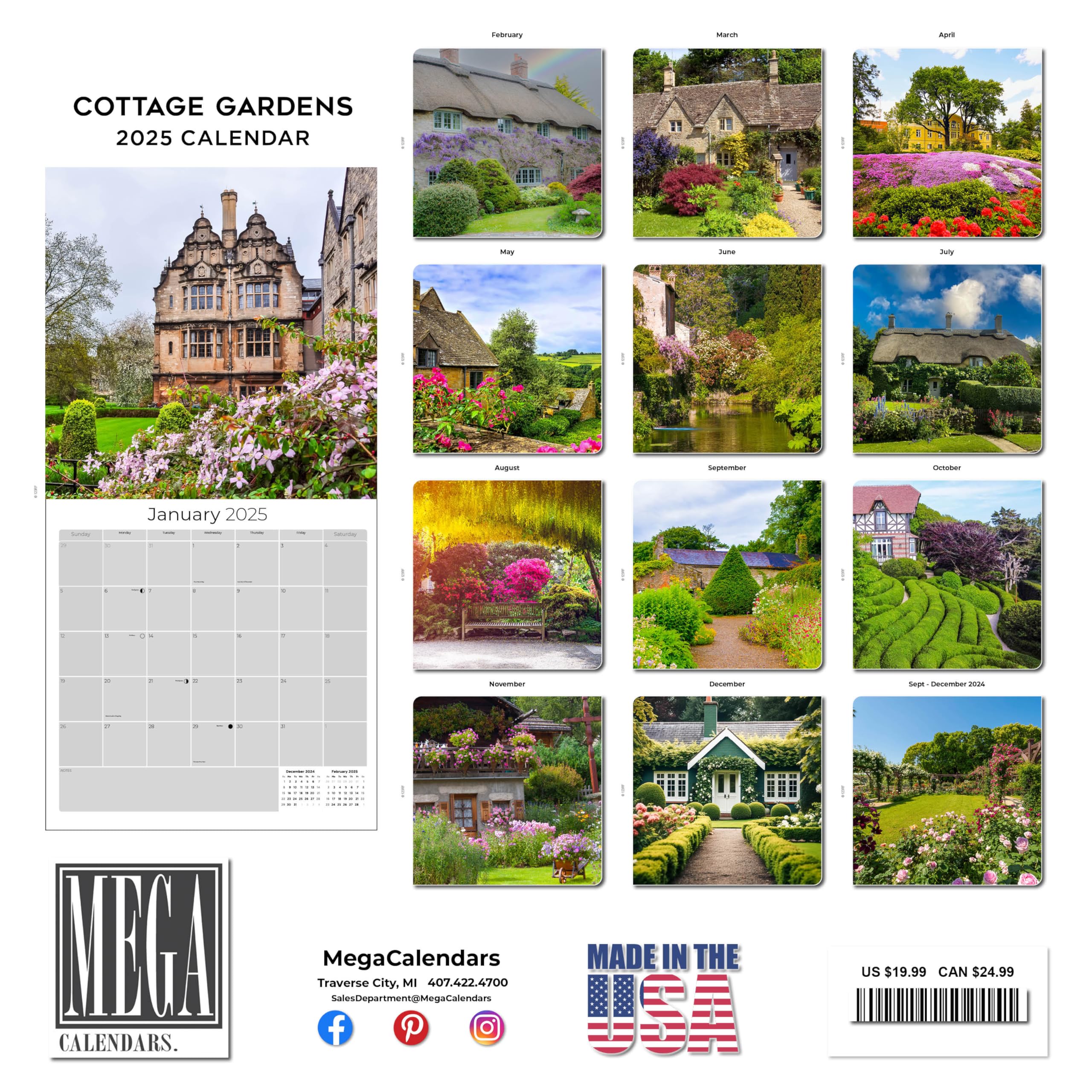 2024-2025 English Gardens Wall Calendar - 12