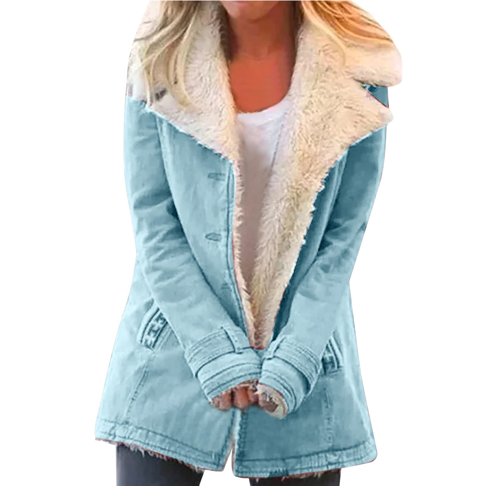 Women's Plus Size Oversized Plush Button Lapel Jacket - Winter Coats for Women | Fashionable & Trendy | Perfect for Office, Dating & Outdoor Activities