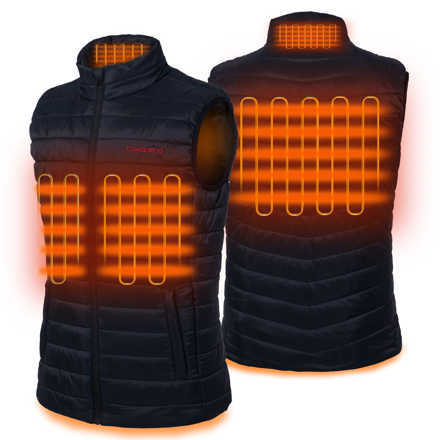 CONQUECO Men's Heated Vest - Lightweight Waterproof Electric Heated Jacket for Winter Outdoor Activities, Hunting, Hiking & Camping