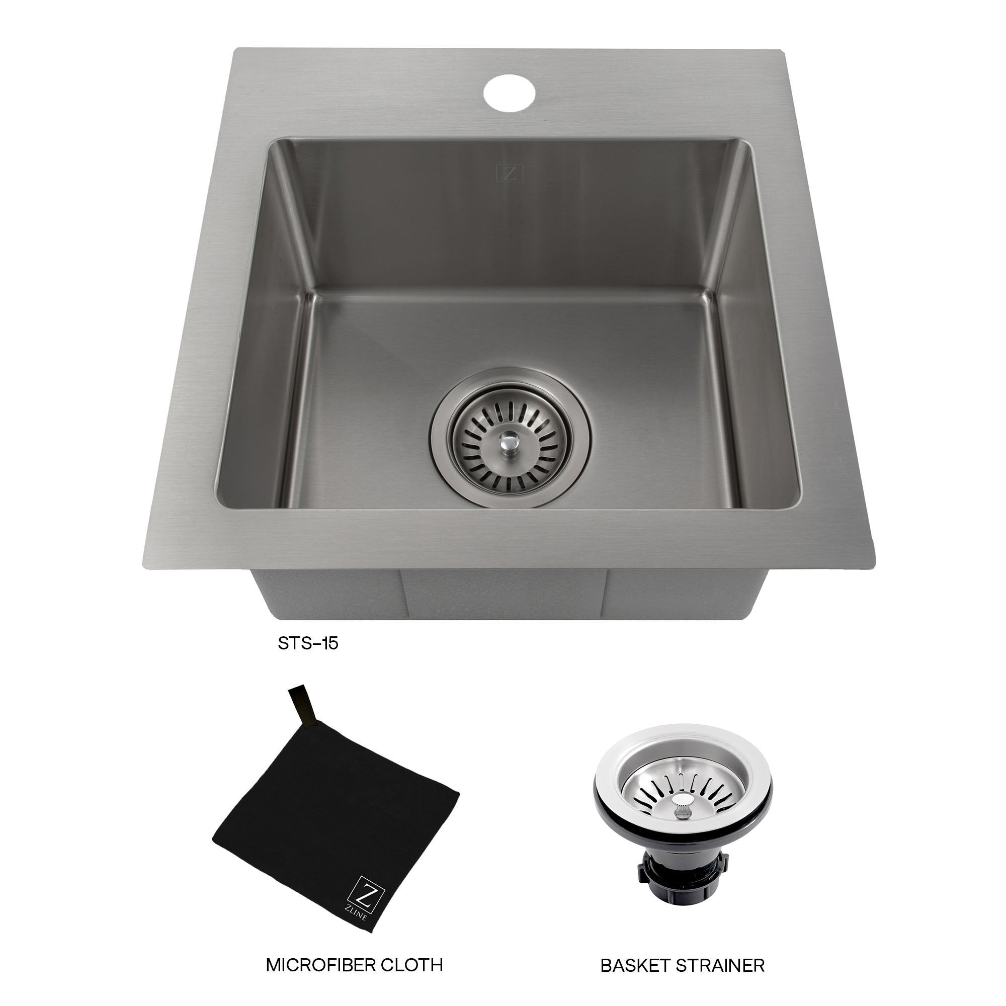 ZLINE 15 Inch Stainless Steel Single Bowl Bar Kitchen Sink - Topmount Design with Multiple Color Options (STS 15) - Perfect for Small Kitchens, Bars, and RV Use