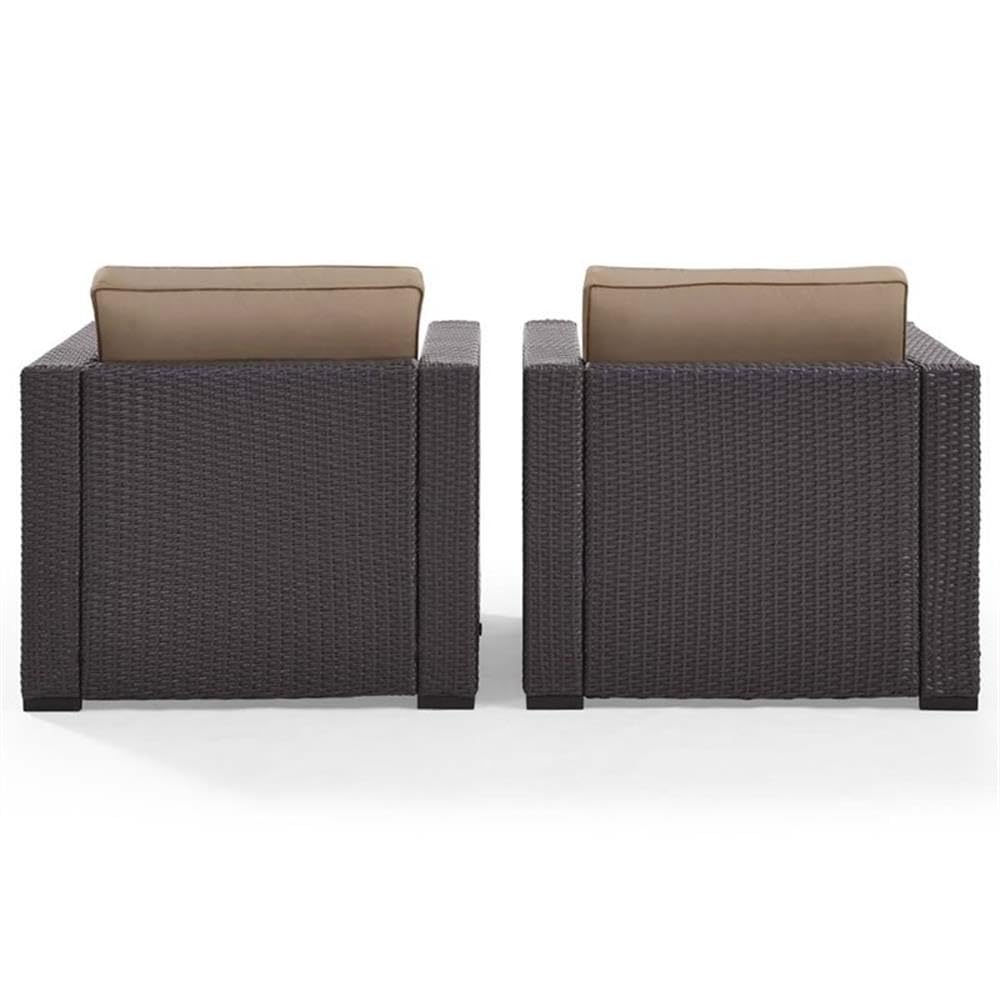 Pemberly Row Brown & Mocha Wicker Patio Arm Chairs (Set of 2) - Outdoor Furniture for Garden, Poolside & Backyard Relaxation