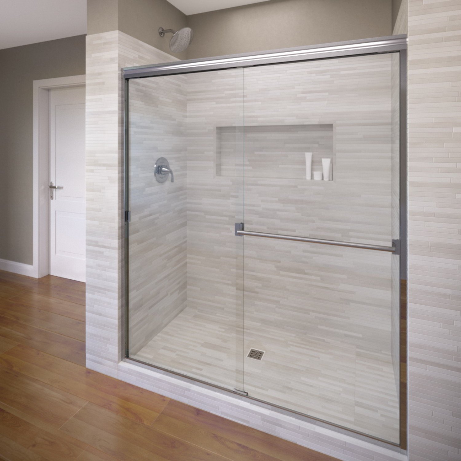 Basco Classic Sliding Shower Door - 40-44 Inch Clear Glass with Silver Finish for Bathroom Renovation | Easy Installation & Modern Design