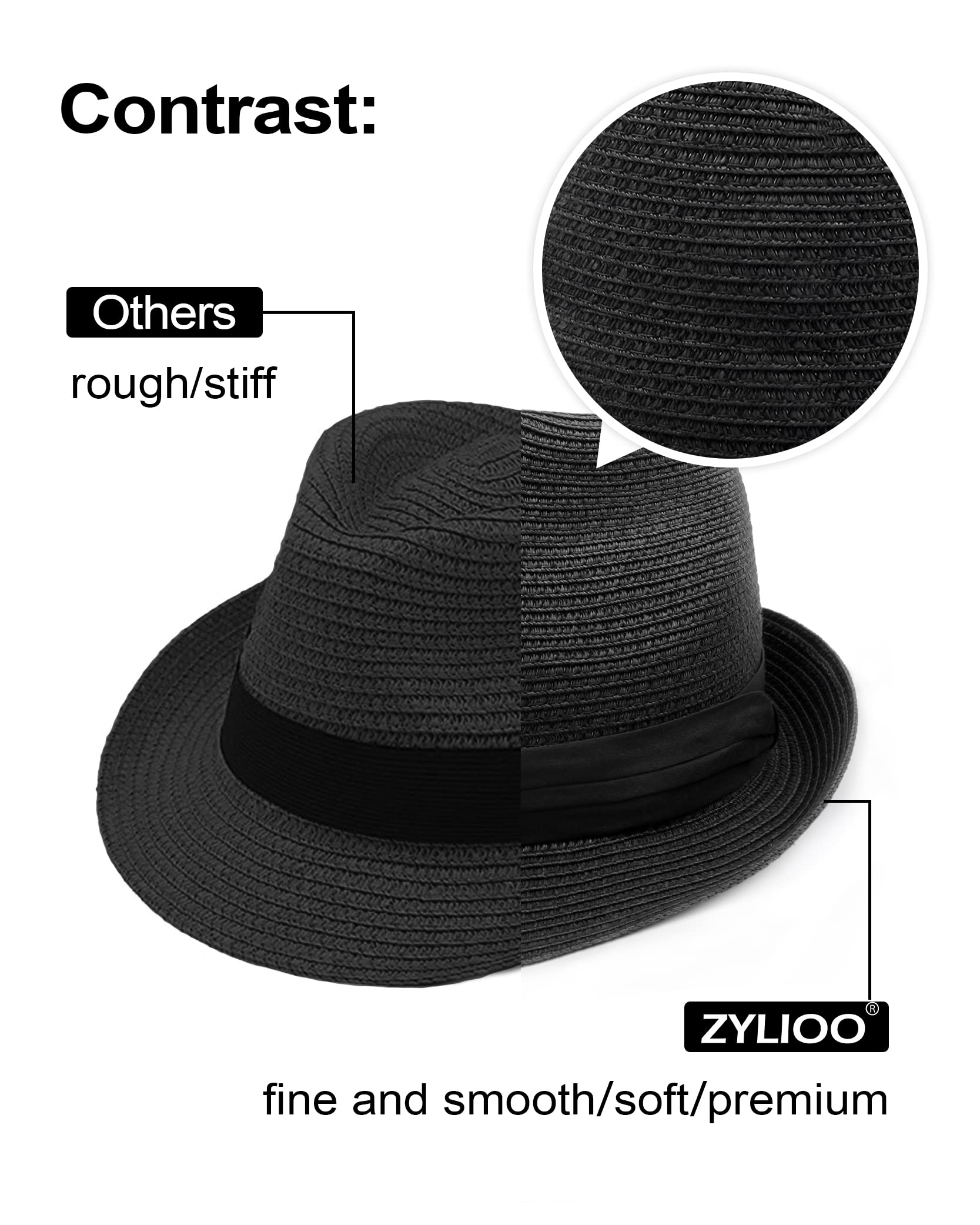 Zylioo XXL Oversize Straw Trilby Hat for Men & Women - Big and Tall Short Brim Fedora Hat - Roll Up Summer Cuban Hat - Beach, Vacation, Outdoor Party, Wedding Accessory