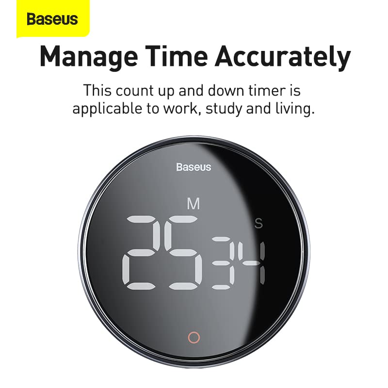 Baseus Heyo Pro Digital Countdown Timer - Rotating LCD Display Kitchen Timer with Alarm, Perfect for Cooking, Baking, Workouts & Office Tasks (Black)