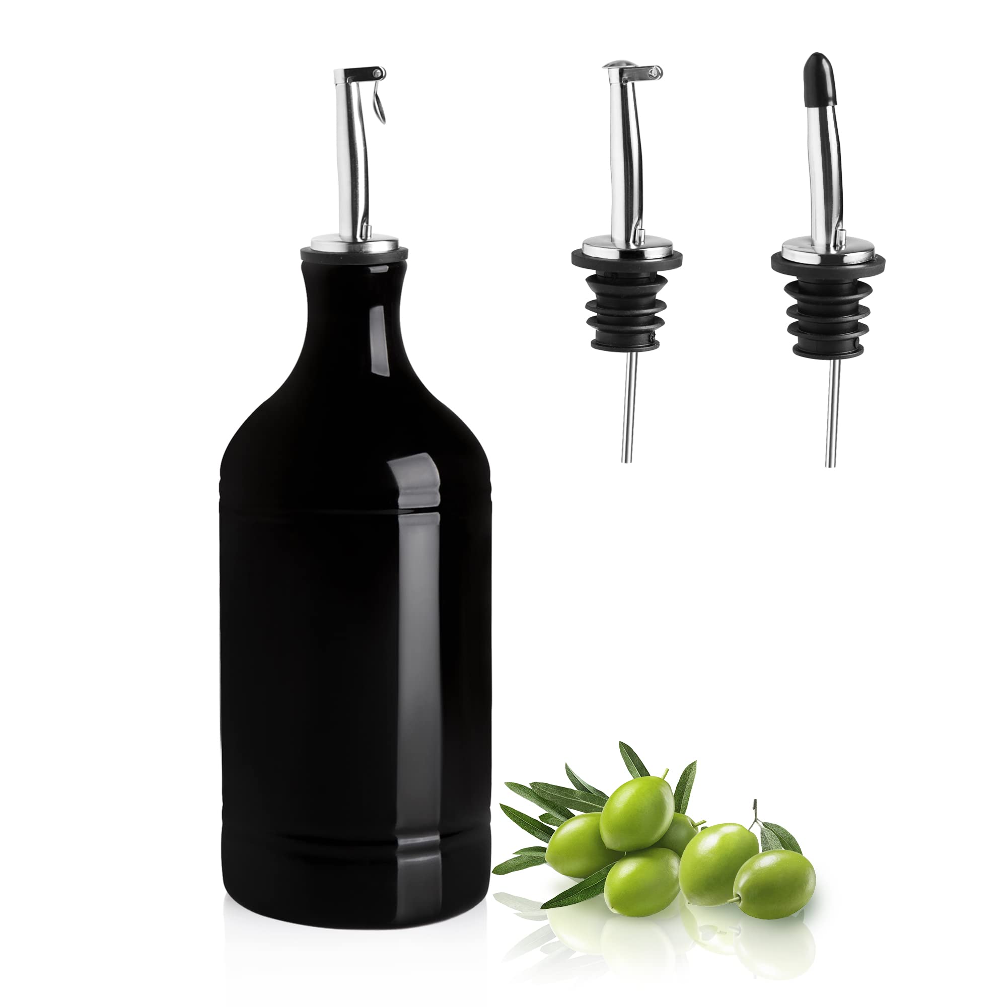 Premium Ceramic Olive Oil Dispenser Bottle - 15.5oz Opaque Oil Cruet for Kitchen, Protects Oil from Oxidation - Ideal for Olive Oil, Vinegar, Coffee Syrups & Liquids Storage - Perfect for Cooking, Salad Dressing & Gourmet Meal Prep (Black, Pack of 1)