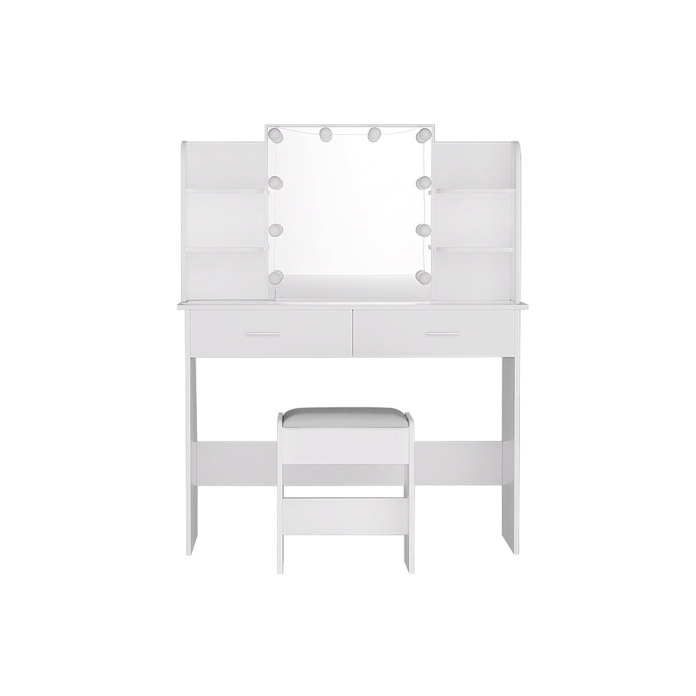 Dulcea LED Vanity Mirror with Stool Set - Adjustable Brightness, Touch Control, White - Perfect for Makeup, Skincare, and Hairstyling at Home