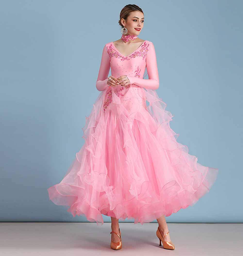 Elegant Ballroom Dance Dresses for Women - Smooth Waltz & Tango Performance Outfit with Long Sleeves | Perfect for Swing Dancing, Competitions & Social Events | Professional Latin & Standard Dancewear for Weddings & Performances