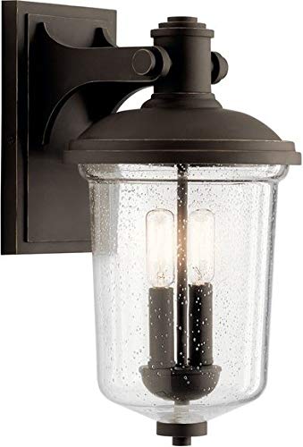 Kichler Harmont 16 Inch Single Light Wall Sconce with Clear Seeded Glass in Olde Bronze Finish - Perfect for Bedroom, Hallway, and Entryway Lighting
