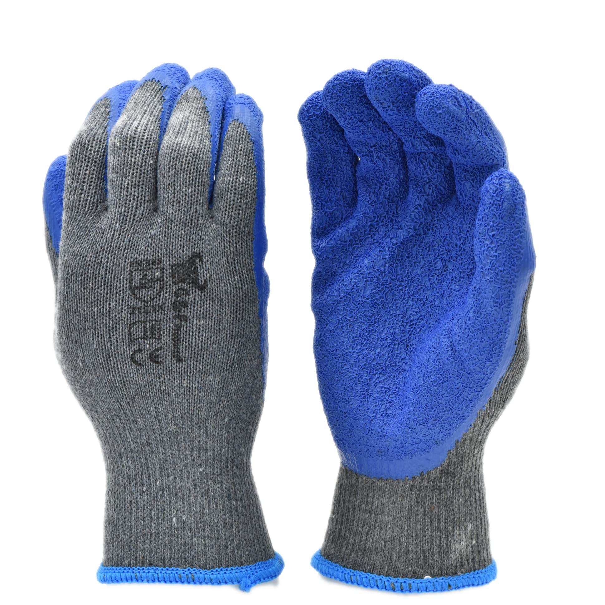G & F Products - 3100-10 120 Pairs Large Rubber Latex Double Coated Work Gloves for Construction, Gardening, Landscaping, Heavy Duty Cotton Blend Blue Gloves - Ideal for Construction Workers, Gardeners, and DIY Projects