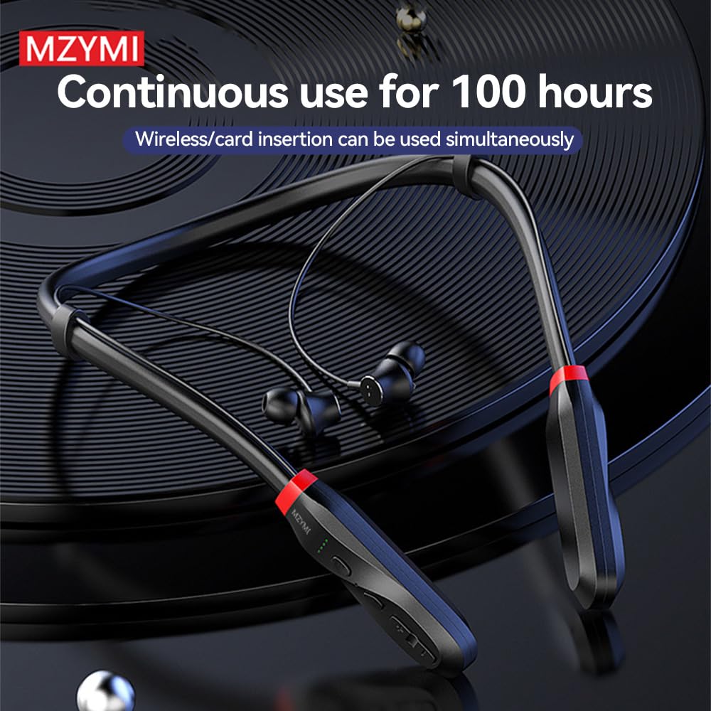 MZYMI Wireless Bluetooth Neckband Headphones - 200H Extra Long Battery Life, Stereo Sound, Built-in Mic, IPX5 Waterproof, Balanced Armature Drivers for Sports & Workout (Black) | Perfect for Running, Gym, Commuting & Office Use