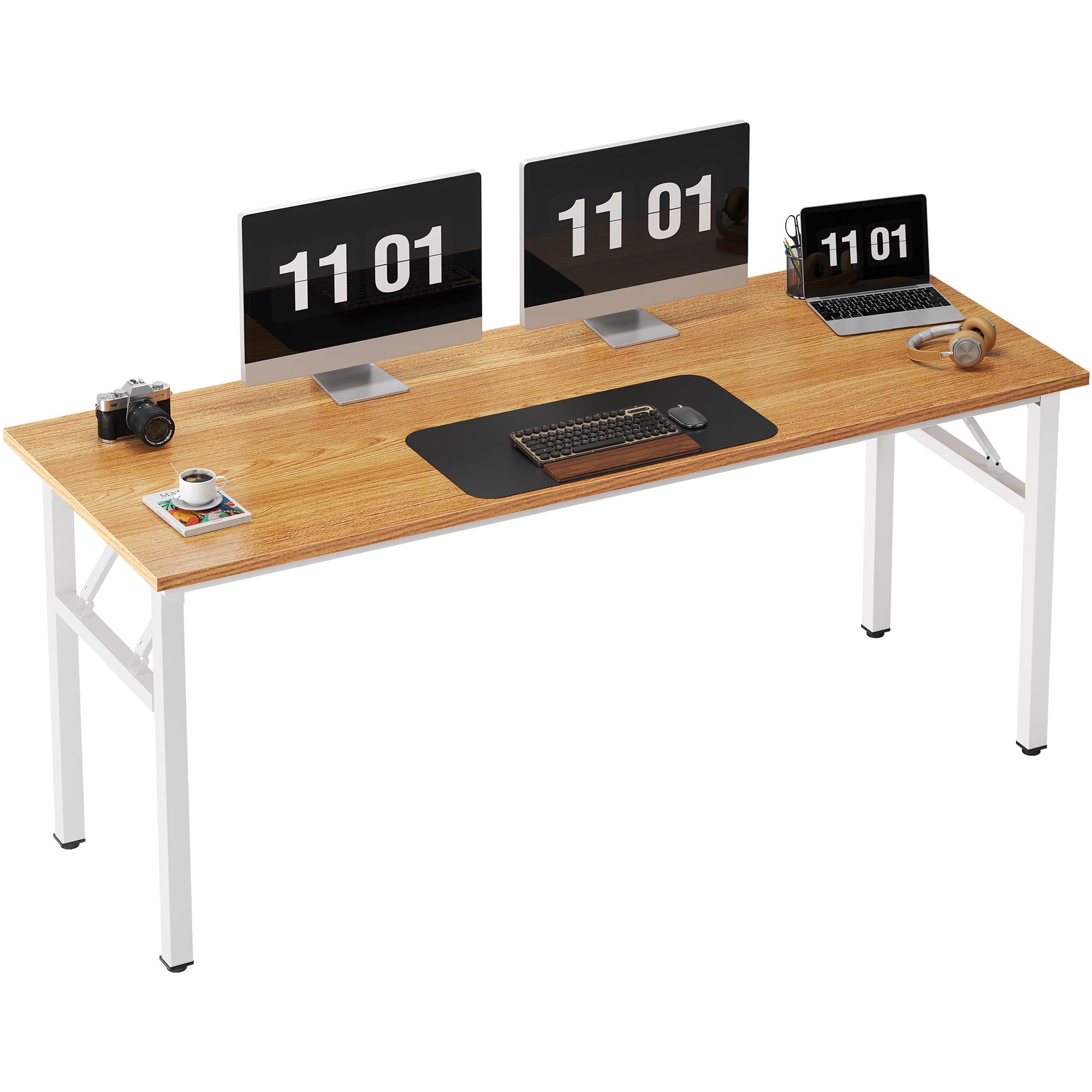 62 Inch BIFMA Certified Folding Computer Desk - Teak White Office Workstation & Conference Table for Home Office, Gaming Setup & Small Business Workspace