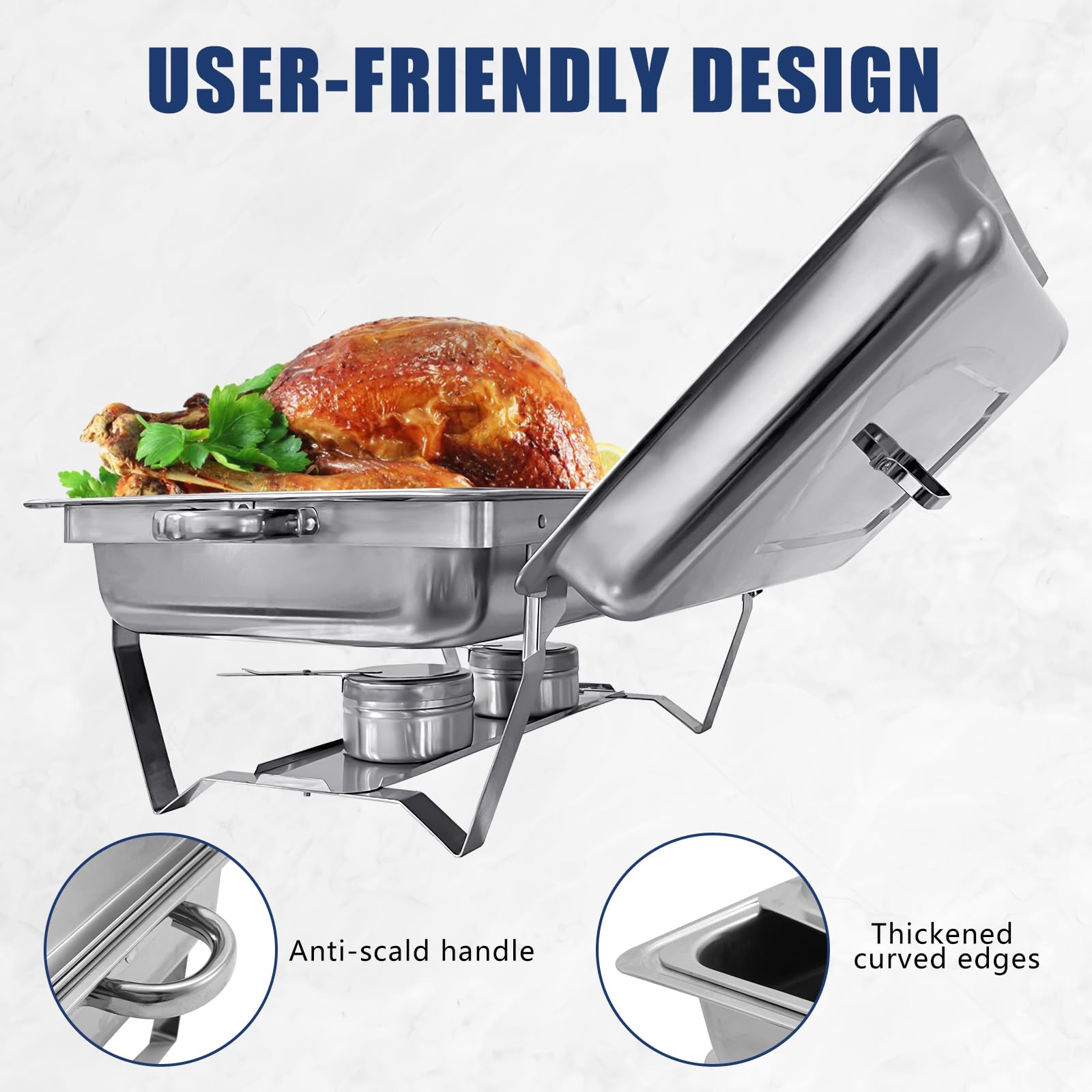 8-Piece Stainless Steel Chafing Dish Buffet Set with Covers & Folding Stand - Food Warmers for Catering, Weddings, Parties & Banquets | Perfect for Buffet Serving, Events & Large Gatherings