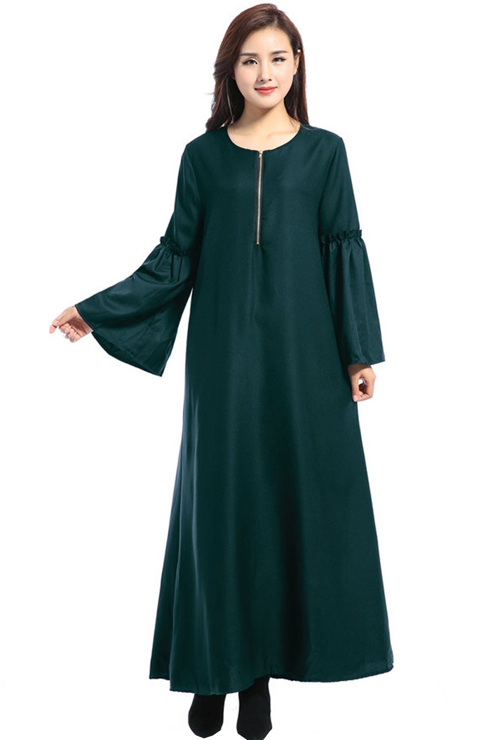GladThink Women's Muslim Chiffon Kaftan Maxi Loose Dress - Elegant Long Sleeve Flowy Abaya for Prayer, Beach Cover Up & Special Occasions