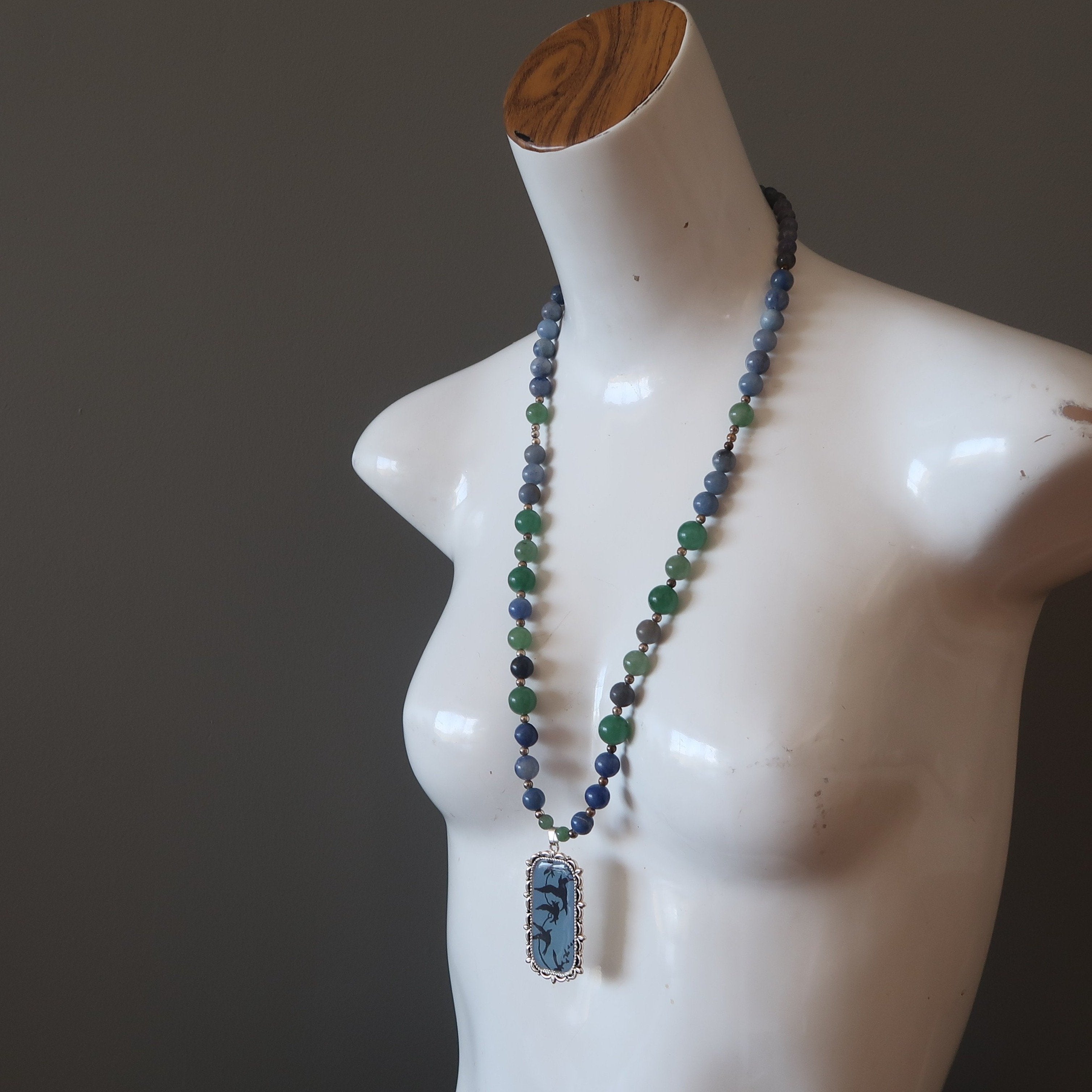 Aventurine Mixed Necklace with Blue Gemstone & Singing Song Birds - Elegant Bohemian Jewelry for Women, Perfect for Festivals, Parties & Everyday Wear