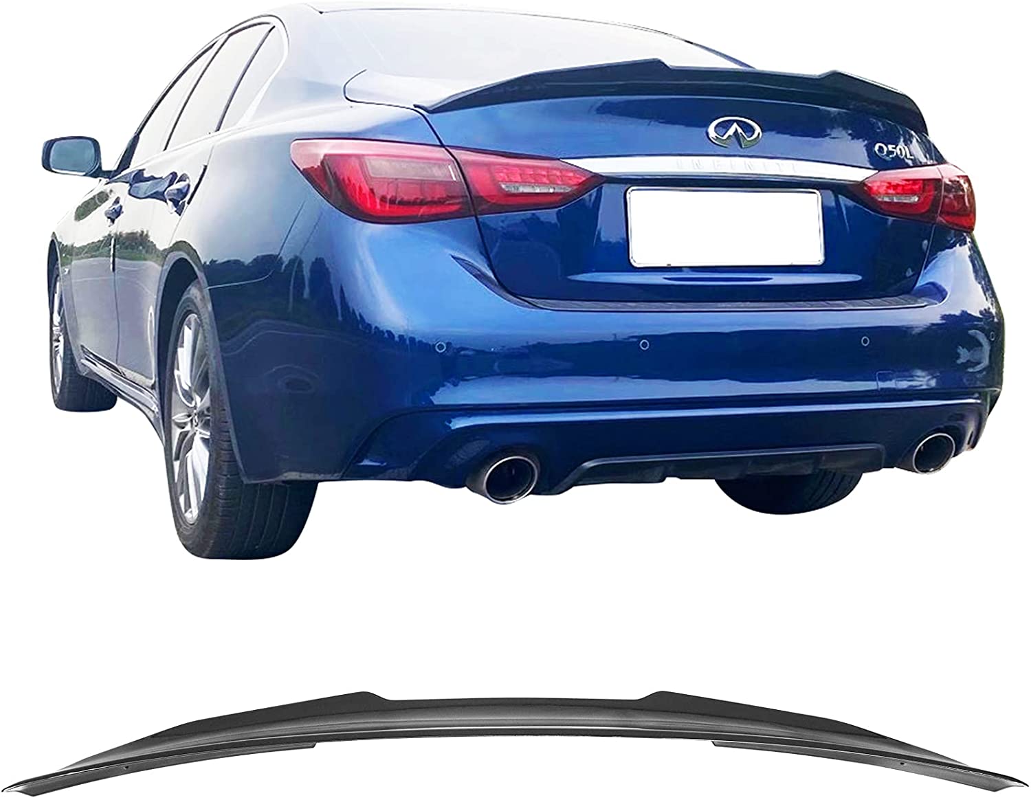 2014-2023 Infiniti Q50 PSM Style Rear Trunk Spoiler - Gloss Black & Carbon Fiber Print - Aerodynamic Car Accessory for Enhanced Style & Performance