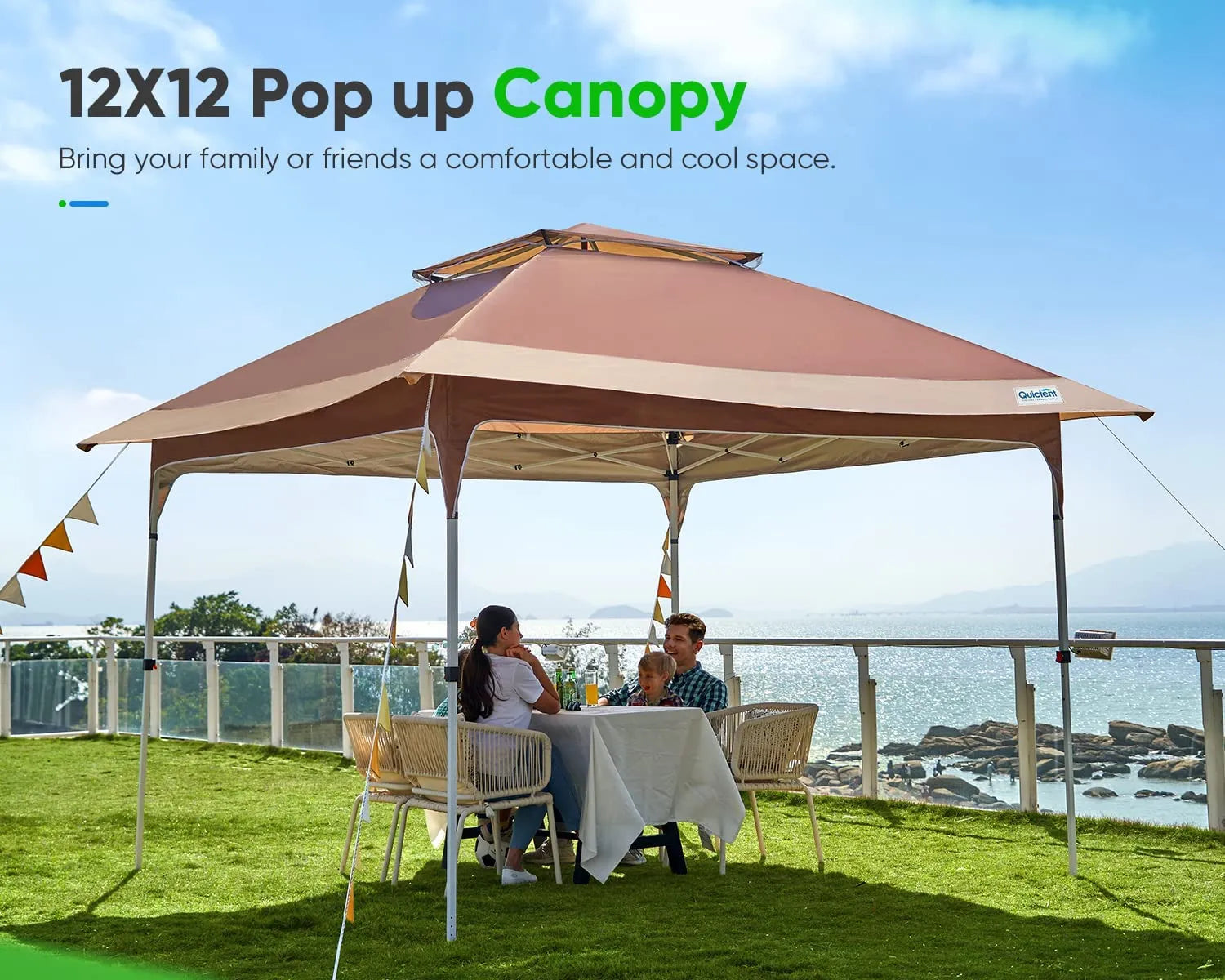 12' x 12' Instant Pop Up Canopy Tent with Carry Bag - Portable Outdoor Shelter for Camping, Beach, Picnics & Backyard Parties