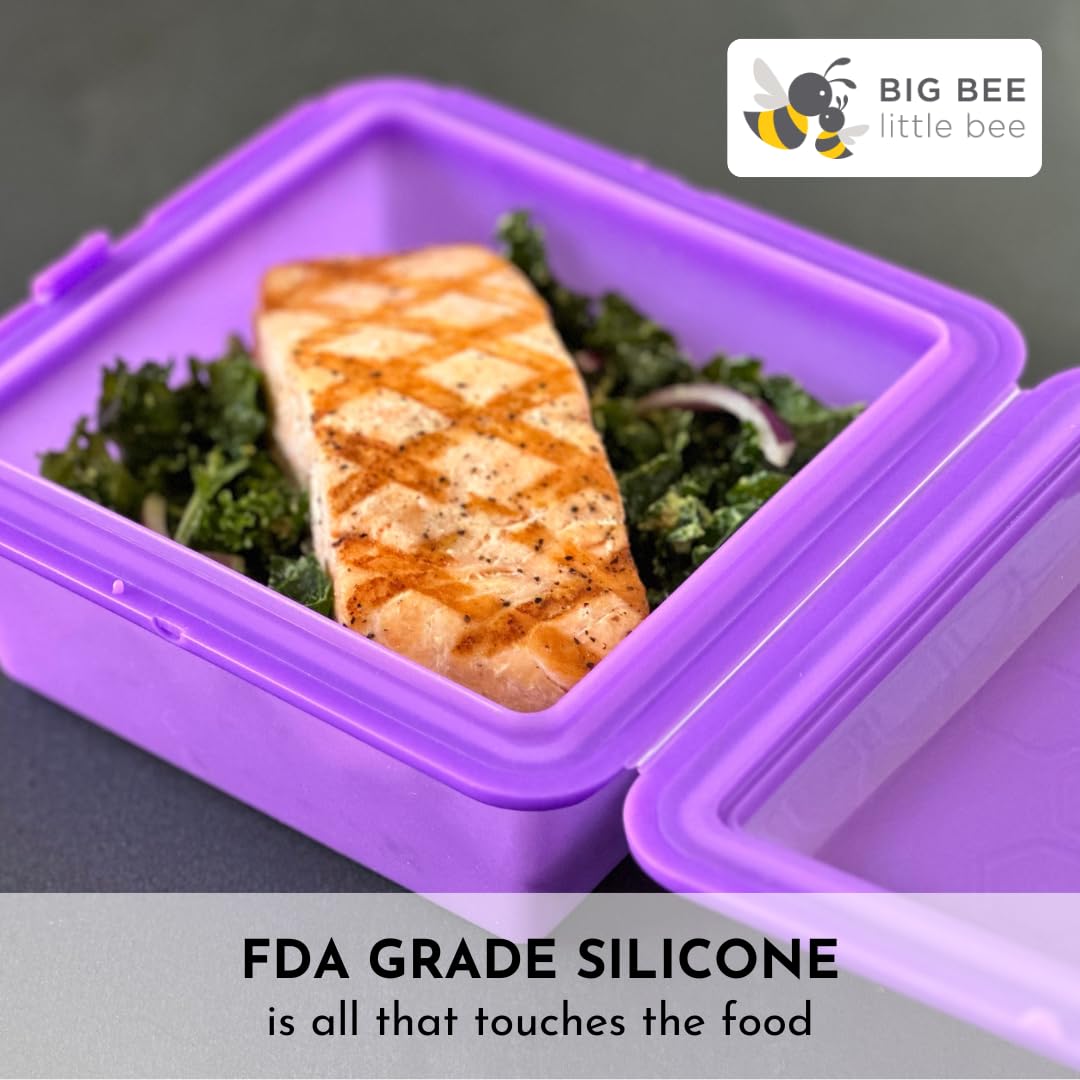 Big Bee, Little Bee - Extra Large Reusable Silicone Food Storage Containers with Snap-On Clamshell Lid | BPA-Free, Microwave, Freezer & Dishwasher Safe | Airtight Meal Prep Containers for Leftovers, Lunch Box & Kitchen Organization (Aqua Blue)