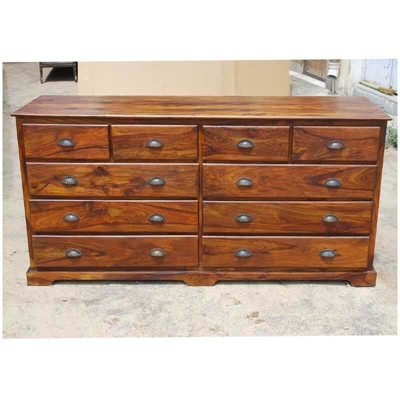 Cromer Indian Solid Wood 10-Drawer Large Dresser for Bedroom - Spacious Storage Organizer for Clothes, Linens & Accessories | Perfect for Master Bedroom, Guest Room & Dormitory Organization