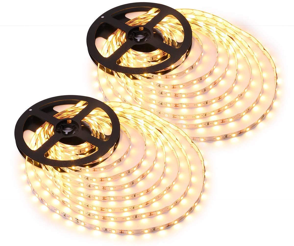 Lepro 32.8ft LED Light Strip - 600 LEDs Warm White Flexible Tape Lights (2x16.4ft) 12V DC Non-Waterproof for Home Kitchen Bedroom DIY Decor - Perfect for Accent Lighting, Under Cabinet, Car Interior, and Party Decoration
