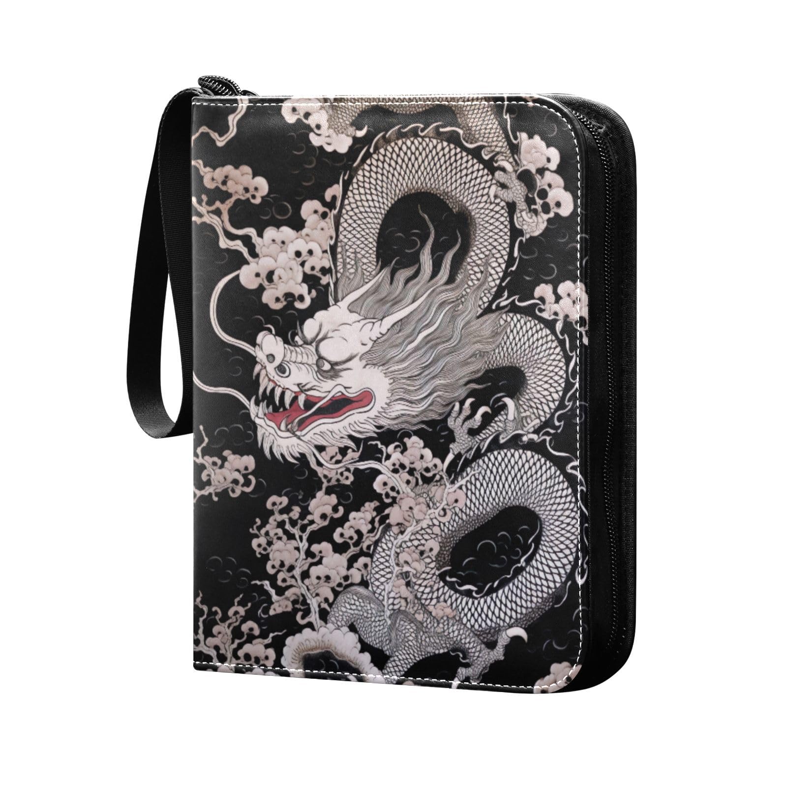 Qilmy Chinese Dragon Trading Card Binder - 400 Pocket PU Leather Collector Album for Sports Cards, Game Cards & TCG - Perfect for MTG, Pokemon, Yu-Gi-Oh Card Storage & Display