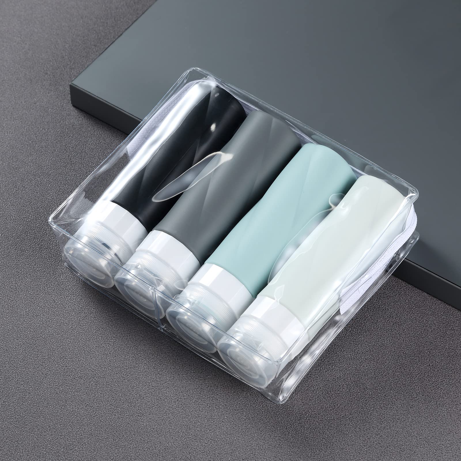 **Gemice 3oz TSA Approved Travel Bottles for Toiletries - BPA Free, Leak Proof & Refillable Travel Containers with Clear Toiletry Bag (4 Pack) - Perfect for Air Travel, Camping & Gym Essentials**