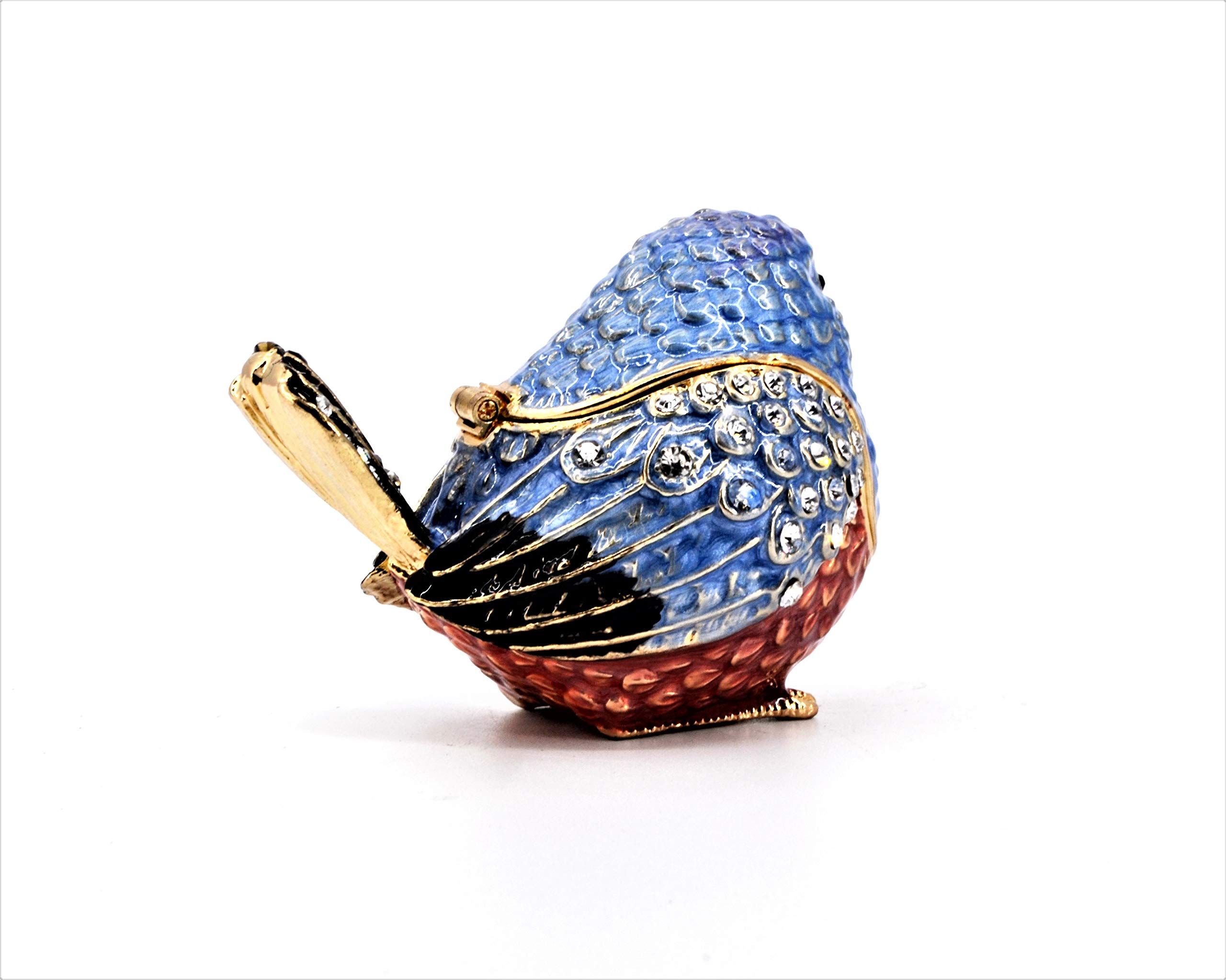 Blue Sparrow Trinket Box with Austrian Crystals - Jewelry Storage Gift