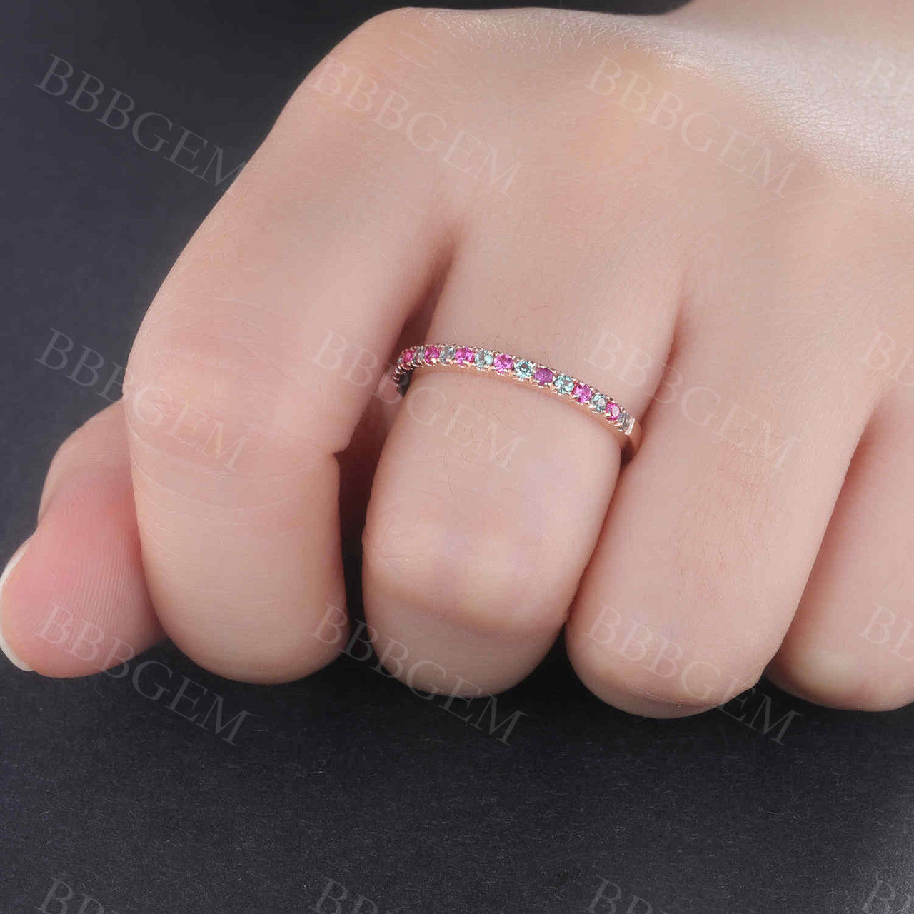 14K/18K Gold Alexandrite & Ruby Eternity Wedding Band Ring for Women - Perfect for Engagement, Anniversary & Bridal Jewelry Gifts