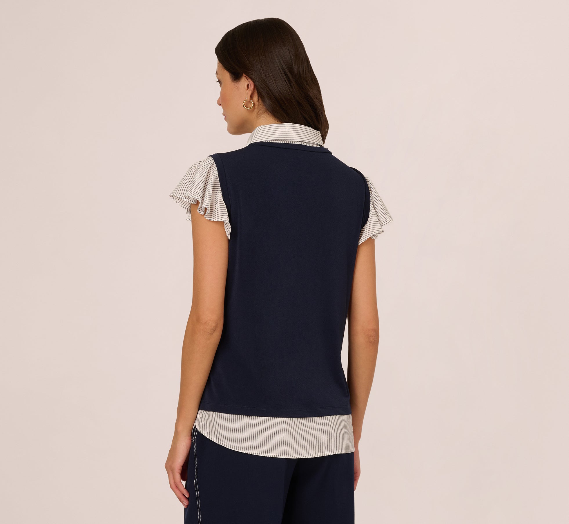 Navy Striped Flutter Sleeve Sweater Vest Top for Women - Casual Layering Piece for Fall & Winter Outfits | Office Wear & Date Night Fashion