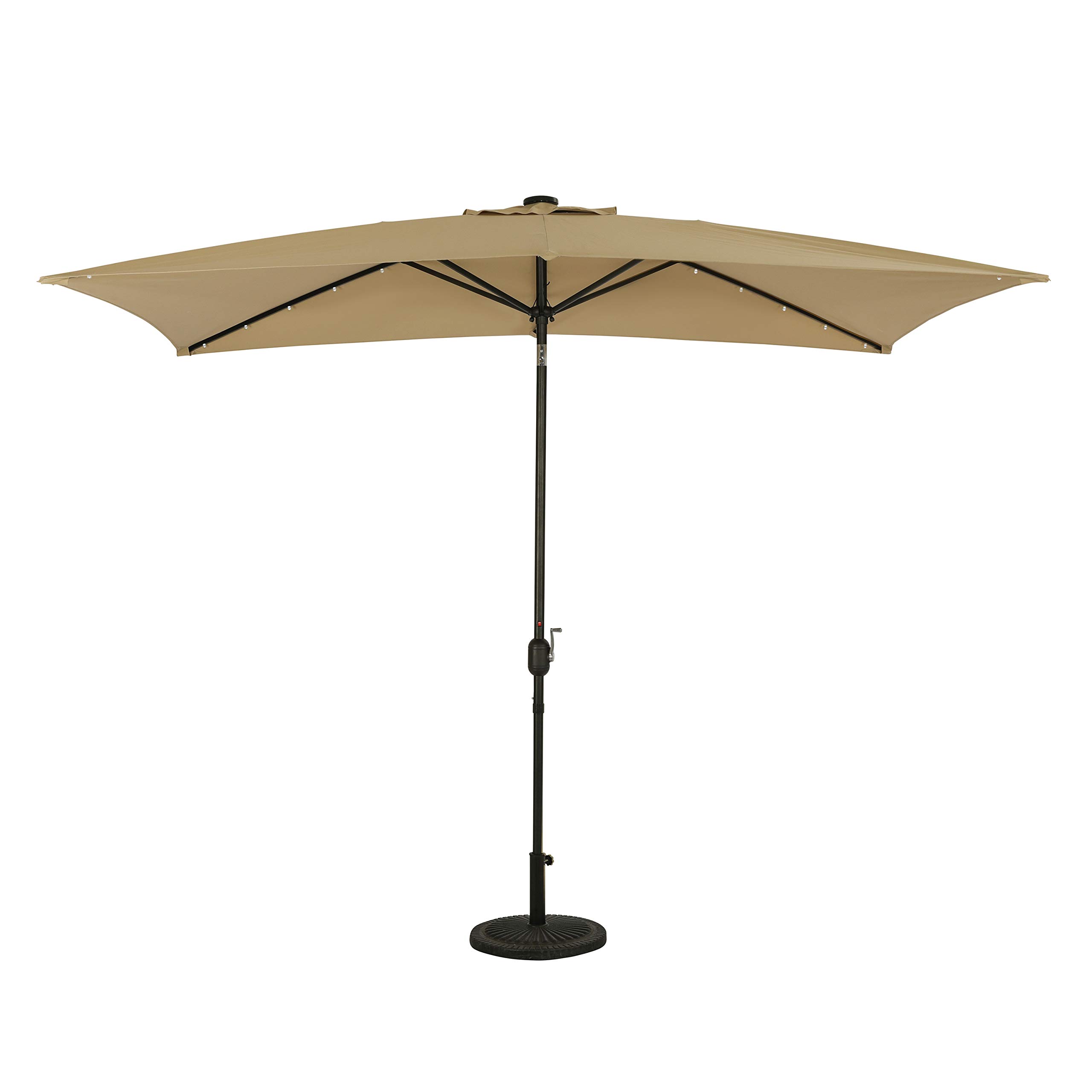 Outdoor LED Market Umbrella with 8 Bright Bulbs - 9ft Rectangle Patio Umbrella for Deck, Poolside & Backyard - Waterproof Sun Shade with Easy Crank Handle