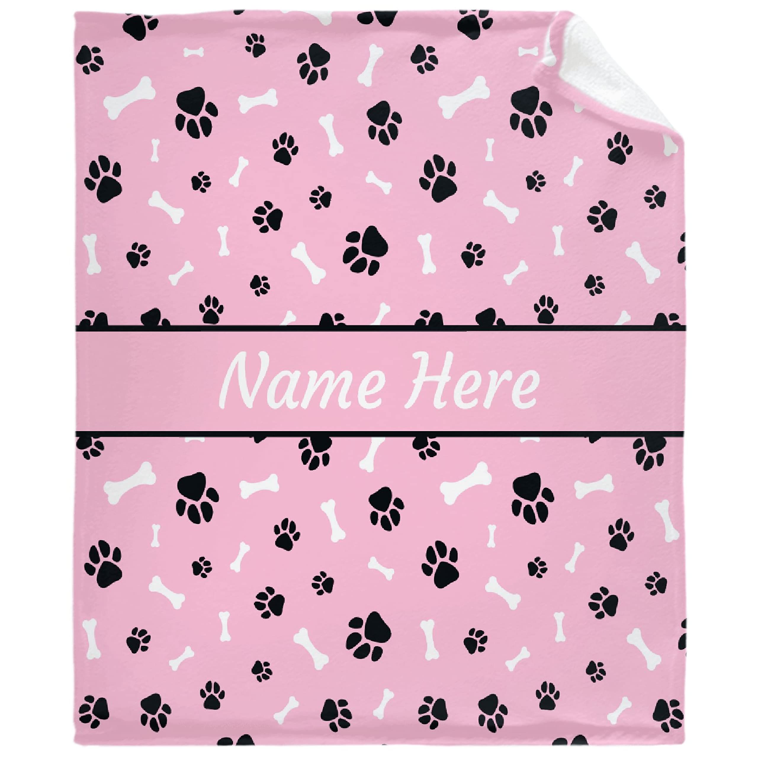 **Custom Personalized Dog Blanket with Name - Soft Cozy Fleece Pet Blanket for Puppy, Dog Lovers & Family - Perfect Gift for Mom & Dad - Cute Paws & Bones Design - Ideal for Bed, Sofa, Couch & Travel**