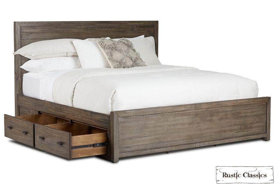 Whistler 5-Piece Reclaimed Wood Storage Platform Bedroom Set in Grey - Queen/King Size - Modern Farmhouse Bedroom Furniture for Cozy Home Decor
