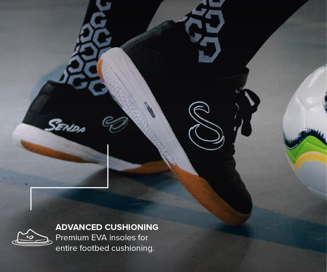 Senda Athletics USHUAIA Club 2.0 Futsal Soccer Shoes - Black & White Indoor Court Shoes for Men & Women - Perfect for Futsal, Indoor Soccer, and Gym Training