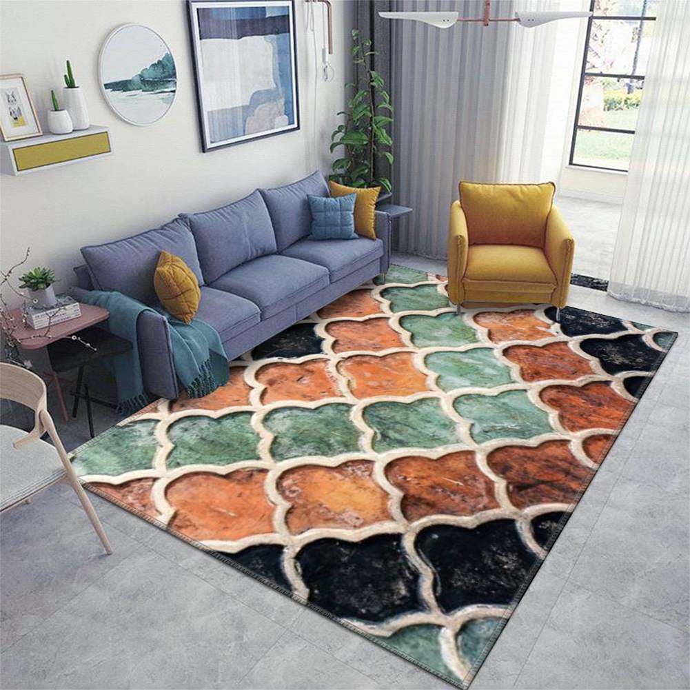 Vintage Floral Oriental Ceramic Tile Area Rugs - Non-Slip Floor Mat, Doormat, Home Runner Rug for Bedroom, Indoor & Outdoor Use - Perfect for Kids Play Mat, Nursery, Yoga, and Living Room Decor