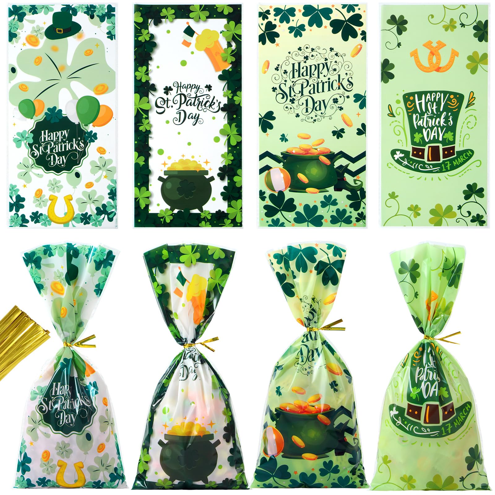 50 Pcs Green St. Patrick's Day Cellophane Treat Bags 5
