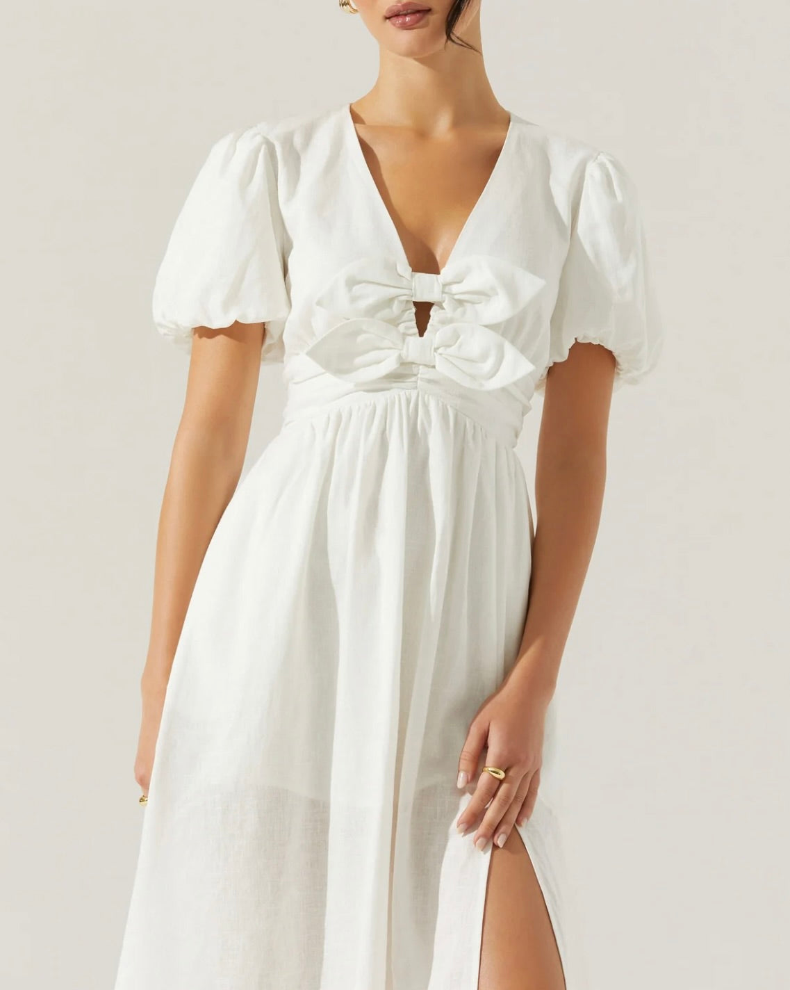 Elegant Citrine Linen Bow Front Midi Dress for Women - Summer Casual & Wedding Guest Outfit - Perfect for Beach Vacations, Garden Parties & Date Nights