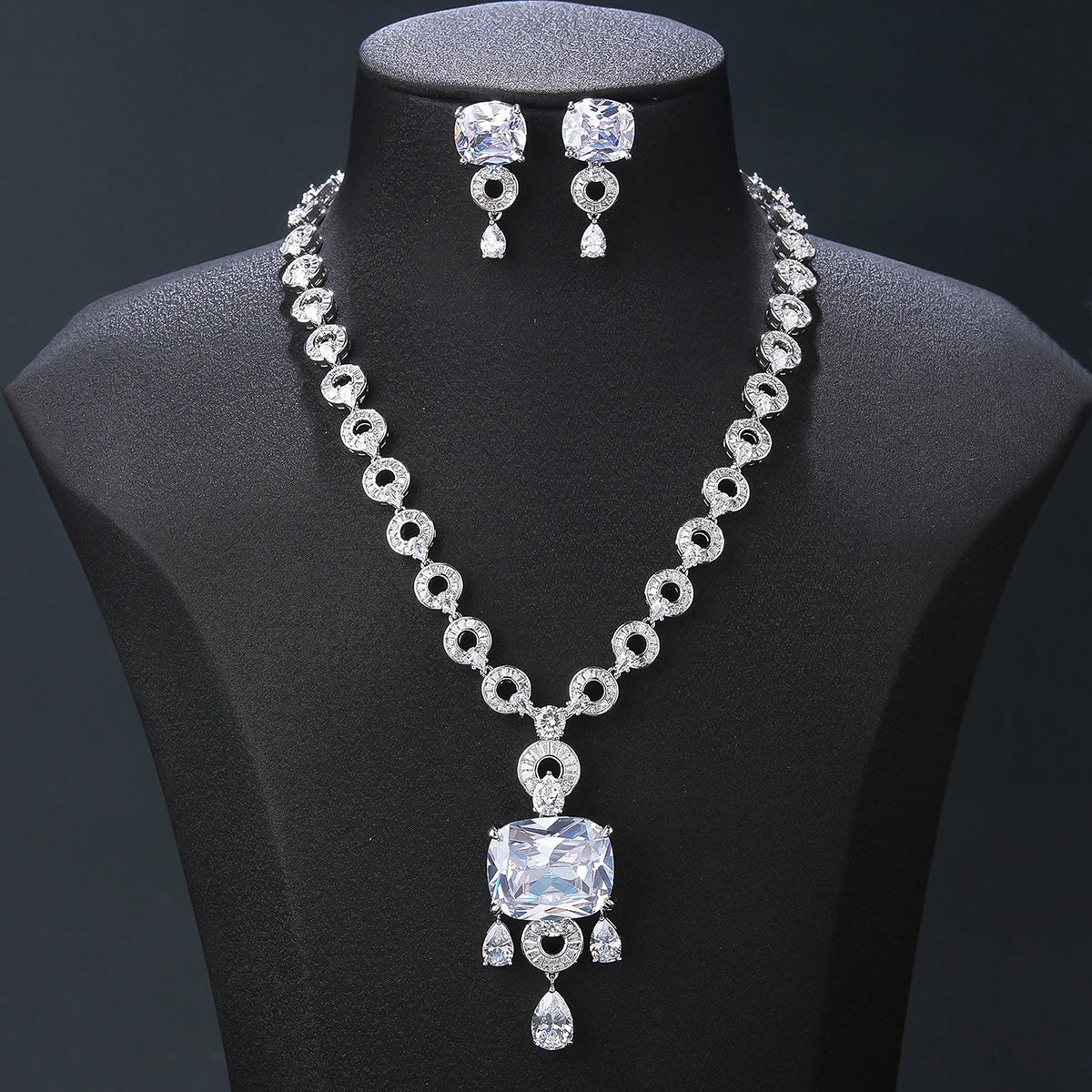 Luxury Elegant Cubic Zirconia Wedding Jewelry Set - Pendant Necklace & Earrings for Women, Bridal Party Accessories | Perfect for Weddings, Anniversaries, and Formal Events | Wholesale CN11532