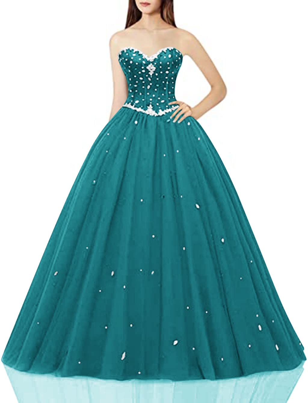 Sweetheart Ball Gown Tulle Quinceanera Dress for Women - Elegant Prom Dress with Floral Embroidery | Perfect for Quinceañera, Prom, Wedding & Special Occasions