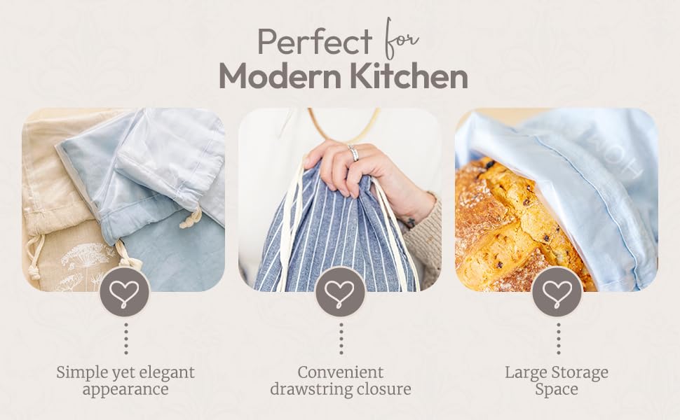 Eco-Friendly Reusable Linen Bread Bags - 3 Pack XL (16.5