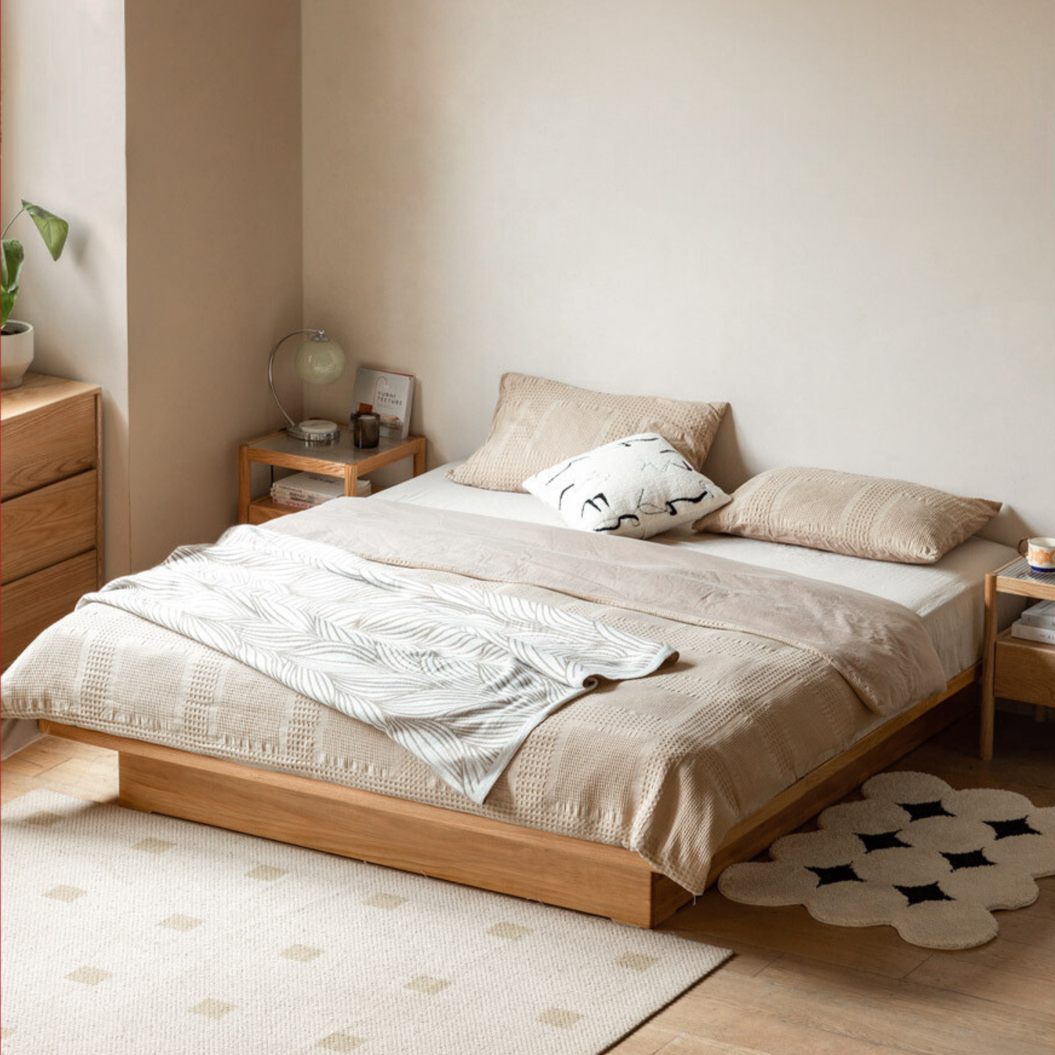 Solid Wood Platform Bed Frame - Queen Size, No Headboard, Floating Design for Modern Bedrooms | Perfect for Minimalist, Scandinavian & Contemporary Home Decor