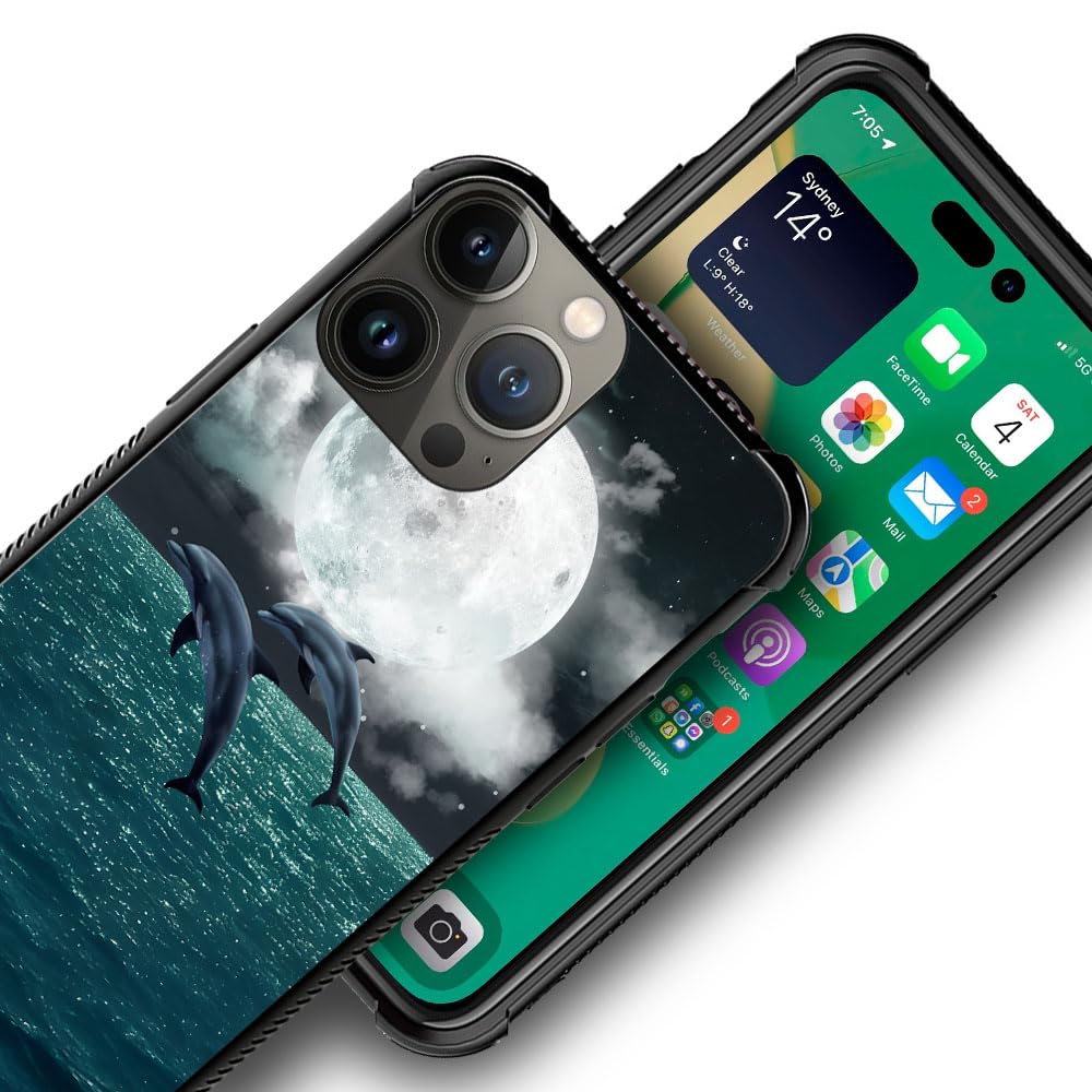 Durable Shockproof iPhone 12 Mini Case with Cute Two Dolphins Flying Graphic - Anti-Scratch Hard PC Back Cover for Girls (Perfect for School, Travel & Everyday Protection)