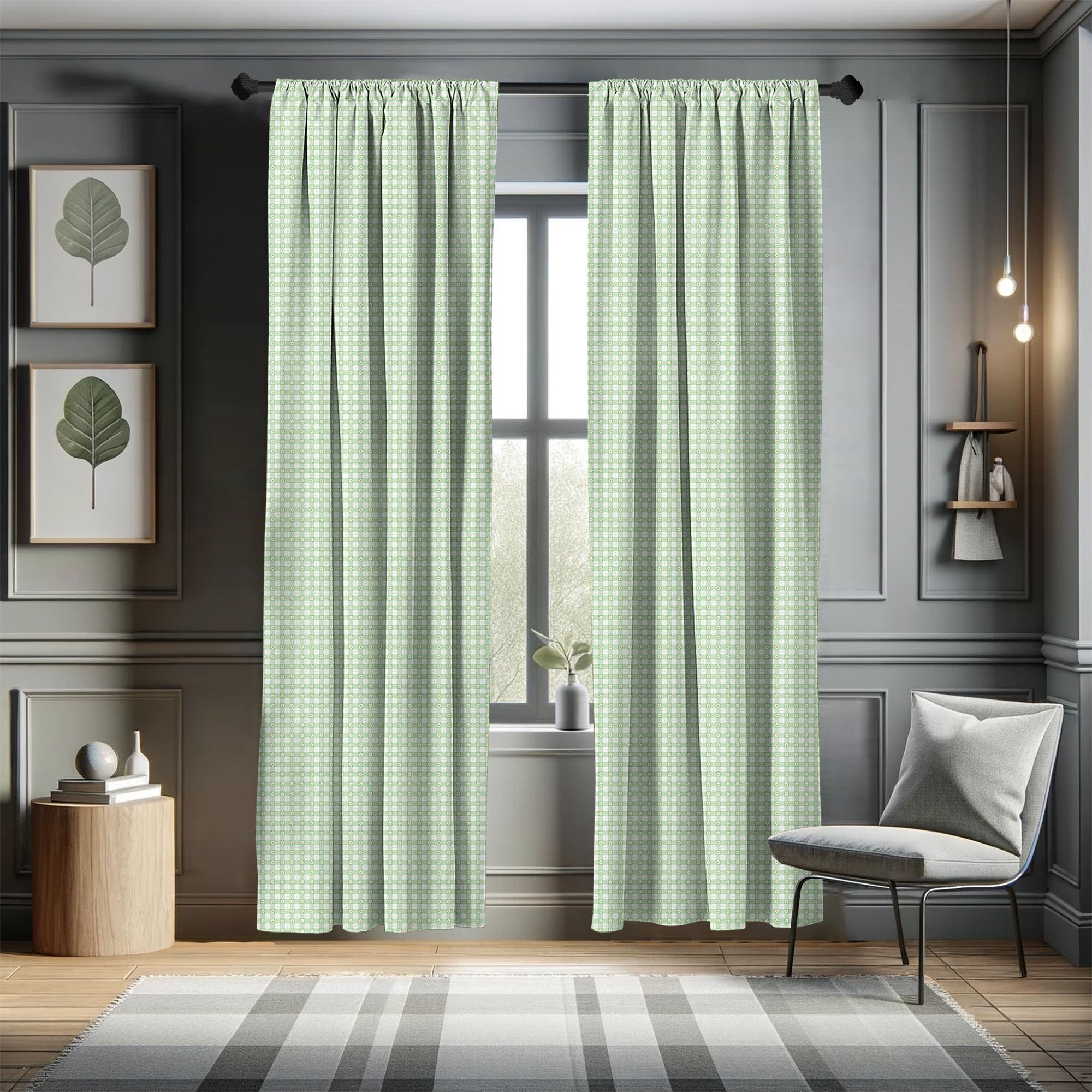 Ambesonne Abstract Daisy Chamomile Petals Curtains - Mint Green Striped Textured Window Panels (28
