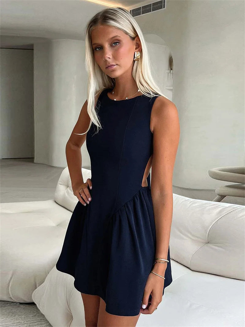 Sexy Backless Lace-Up Mini Dress for Women - Elegant O-Neck Sleeveless High Waist A-Line Club Party Dress | Perfect for Night Out, Date Night, Cocktail Parties & Special Occasions