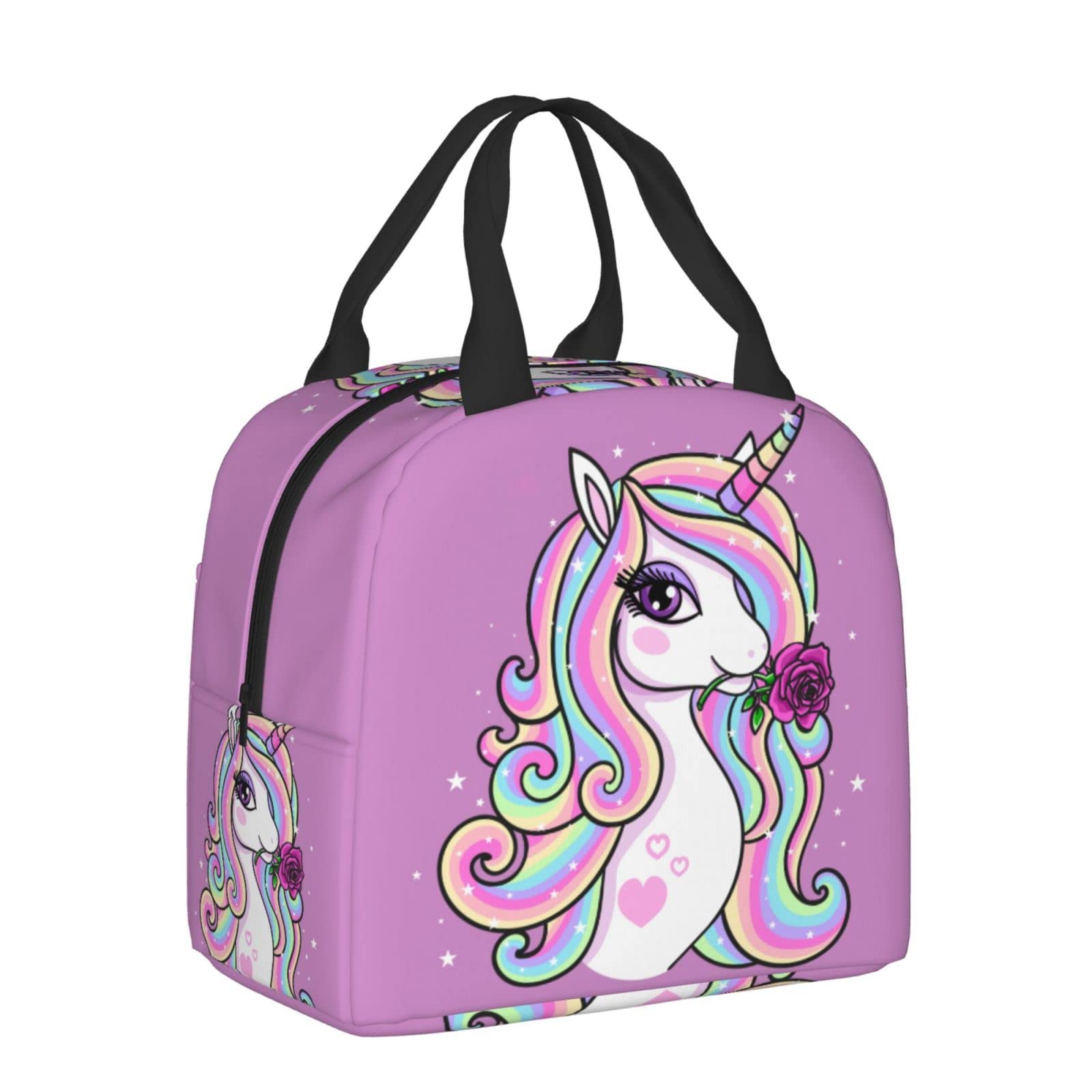 **Pink Rose Rainbow Unicorn Insulated Lunch Box - Reusable Thermal Meal Bag for Kids, Adults, School, Work, Travel & Picnic - BPA-Free Food Container for Boys, Girls, Men & Women**    *(Perfect for Packing Healthy Lunches, Snacks, or Keeping Meals Fresh On-the-Go!)*