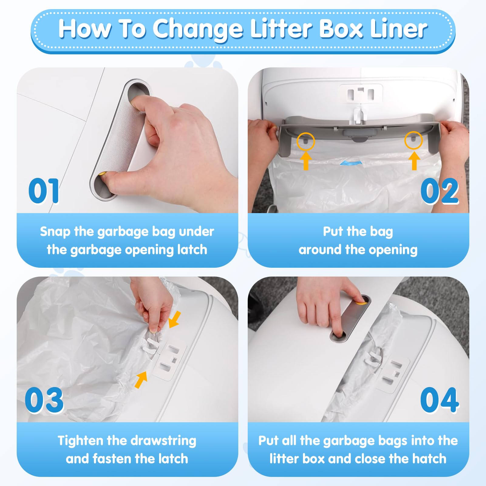 Self-Cleaning Cat Litter Box Liners - 60 Count Drawstring Waste Bags, Compatible with Automatic Litter Robot & Smart Litter Boxes | Odor Control, Leak-Proof Design for Easy Cleanup | Perfect for Multi-Cat Homes & Busy Pet Owners